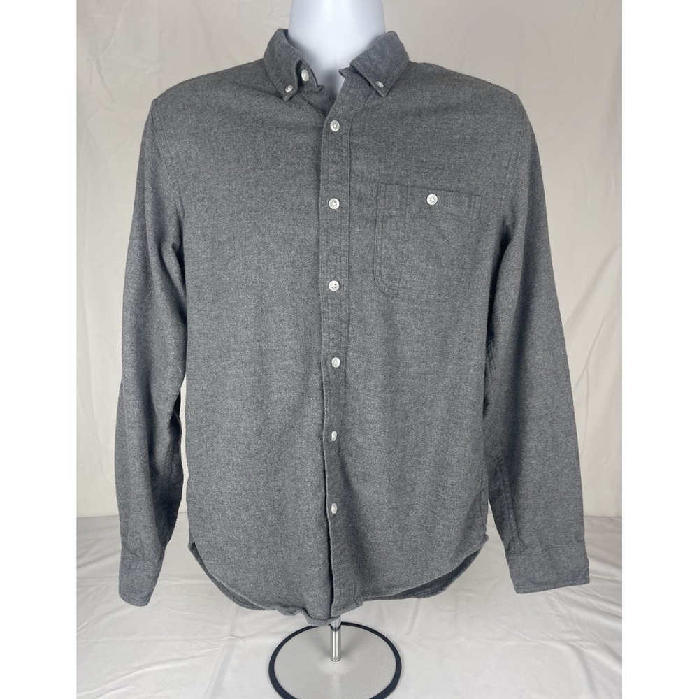 J CREW‎ SHIRT MENS MEDIUM GREY FLANNEL WOOL BLEND ELBOW PATCH BUTTON DOWN CASUAL
